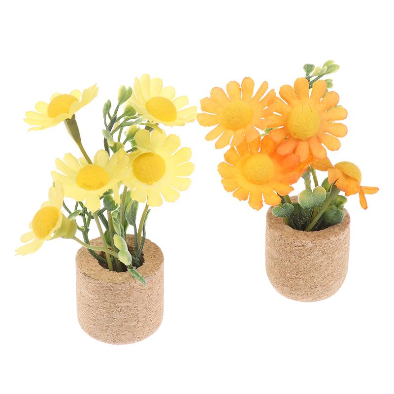 1/12 Dollhouse Simulation Daisy Plants Potted Model Doll Home Miniatur Flower Decor Toy Micro Landscape Garden Plants Ornament