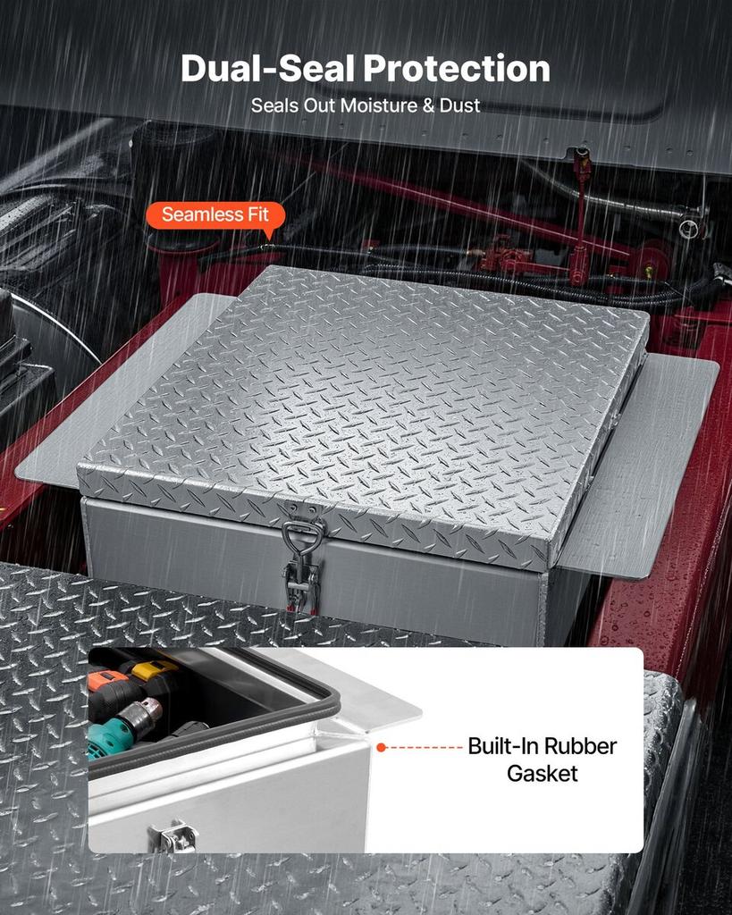 Truck Bed Tool Box, Heavy Duty Aluminum Tool Box with Diamond Plate, Storage Toolbox Chest Organizer Supports up to 100 kg, Ideal for Pickup, Truck