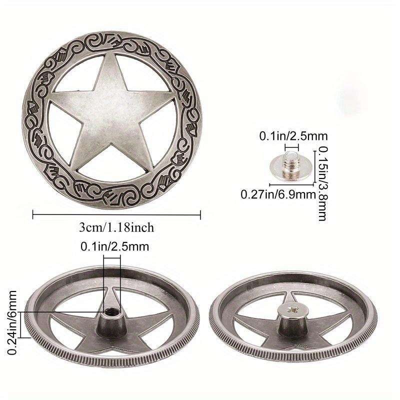 10Pcs Stars Hollowed Out Decorative Buckle Round Vintage Metal Nail Buckle Replacement Casting Conchos DIY Leather Craft