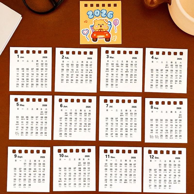 2026 Custard Bär Kalender Tischkalender Tragbarer Spiral-Terminplaner Desktop-Dekoration Tagesplaner Büro Schulbedarf