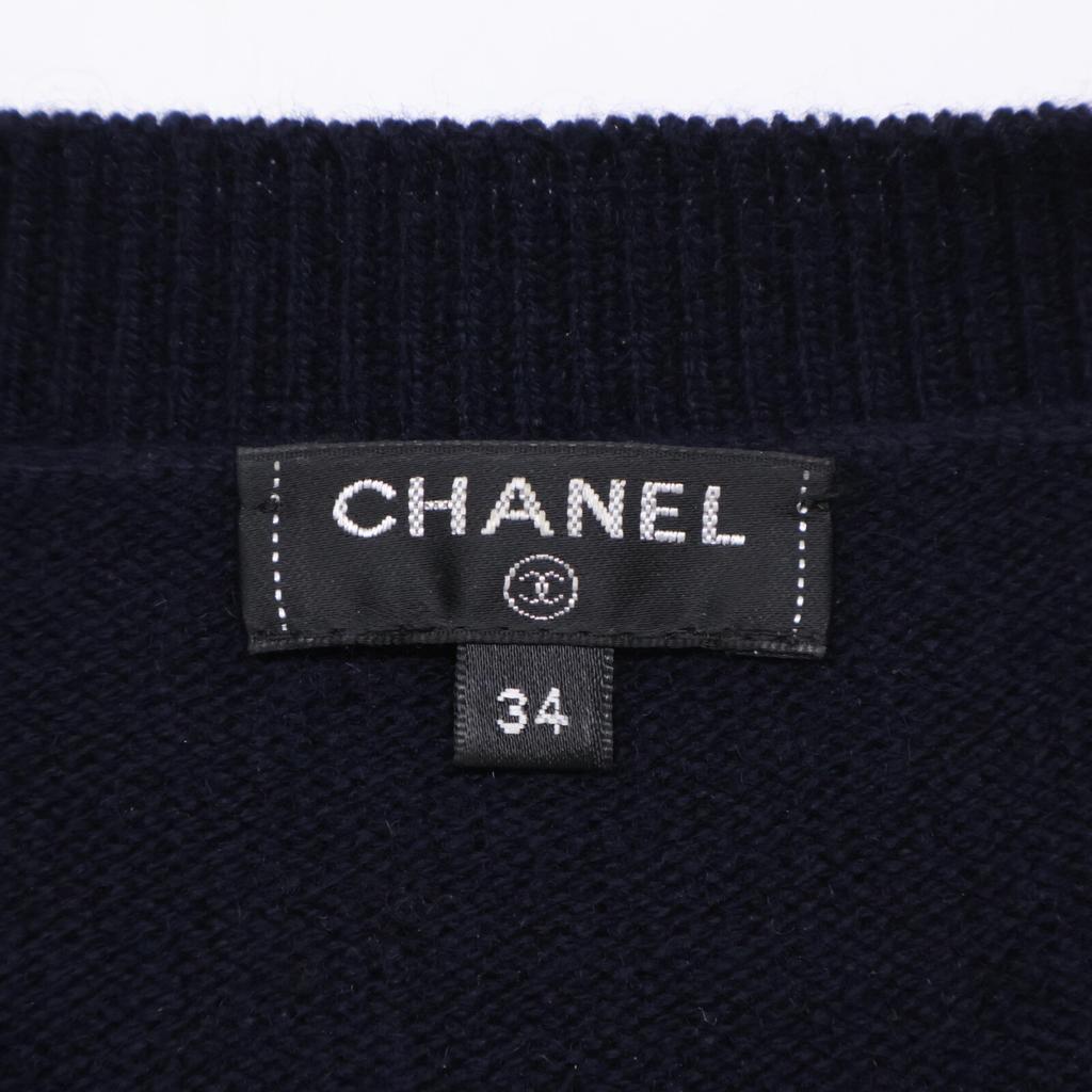 CHANEL [Good condition/Domestic regular] P55370K07271 CC Logos 100% cashmere knit dress 34 NavyUsed