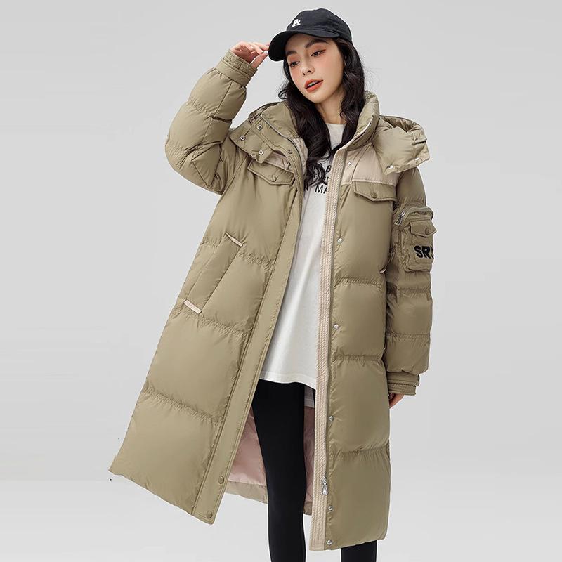 Contrast Color White Duck Down Long Down Jacket Women's 2025 Winter New Fashion Loose Warm Cover Men's and Women's Coats Tide