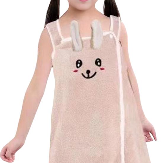 Kids Bath Skirt Rabbit Ear Absorbent Bath Towel Coral Velvet Dress Style Bath Wrap with Shoulder Straps for Beach Swimming Pool