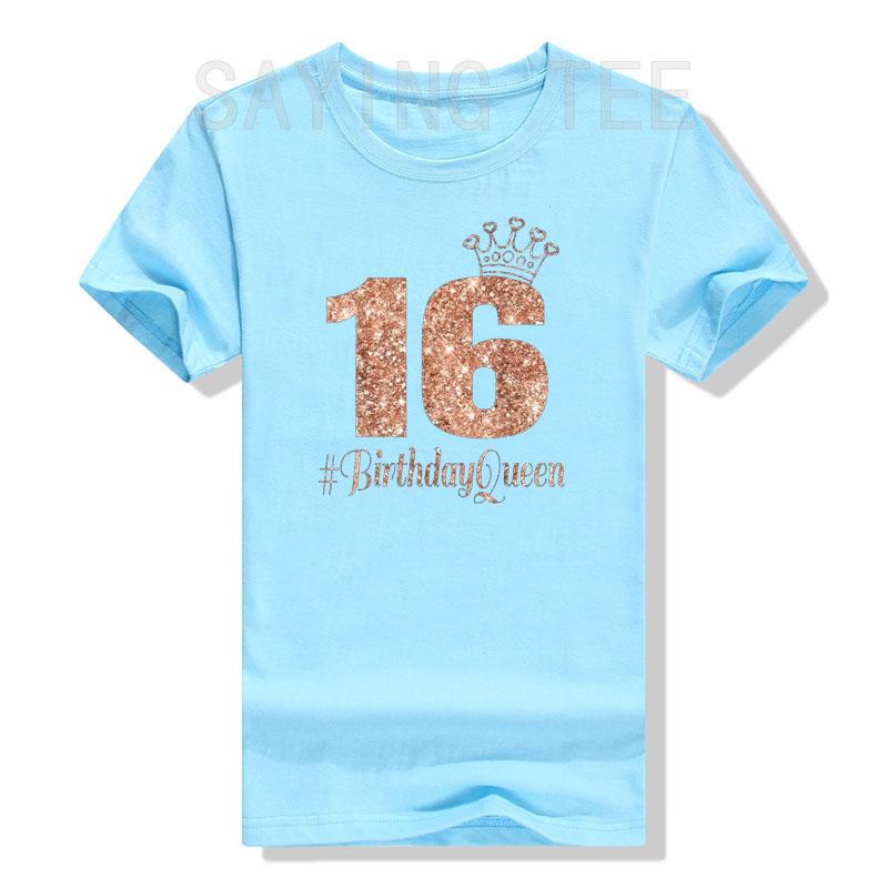 16th Birthday Queen Gift Teen Sweet Sixteen 16 Rose Tshirt Girls Fashion Bday Tee Daughters Friends Gifts Short Sleeve Tops