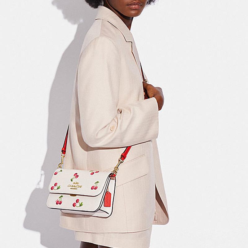 Coach Brynn 23 Cherry Print Flap Leather Tote Shoulder Bag Medium Women Bags White CA530-IMCAH