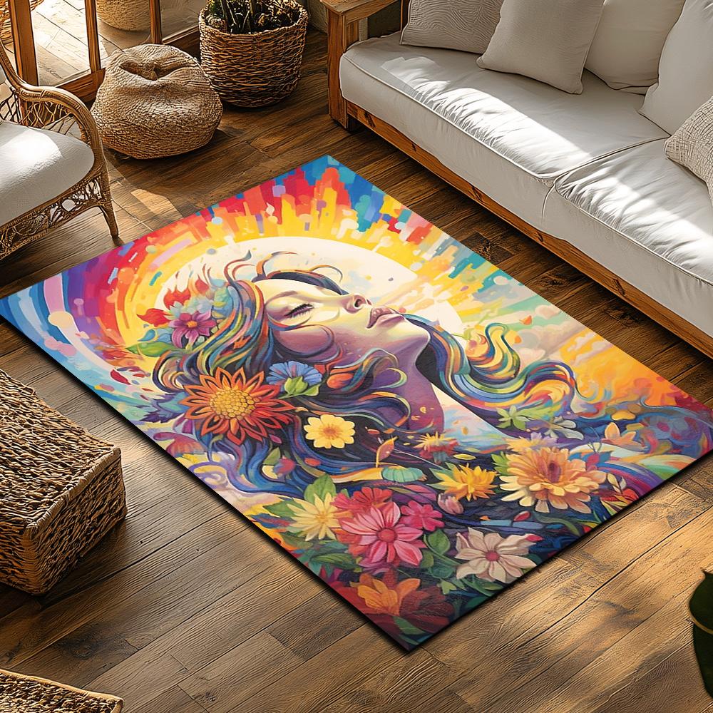 Boho Floral Area Rug Washable Non Slip Home Decor Persian Rug Vintage Carpet Living Room Bedroom Floor Mat Artistic Design