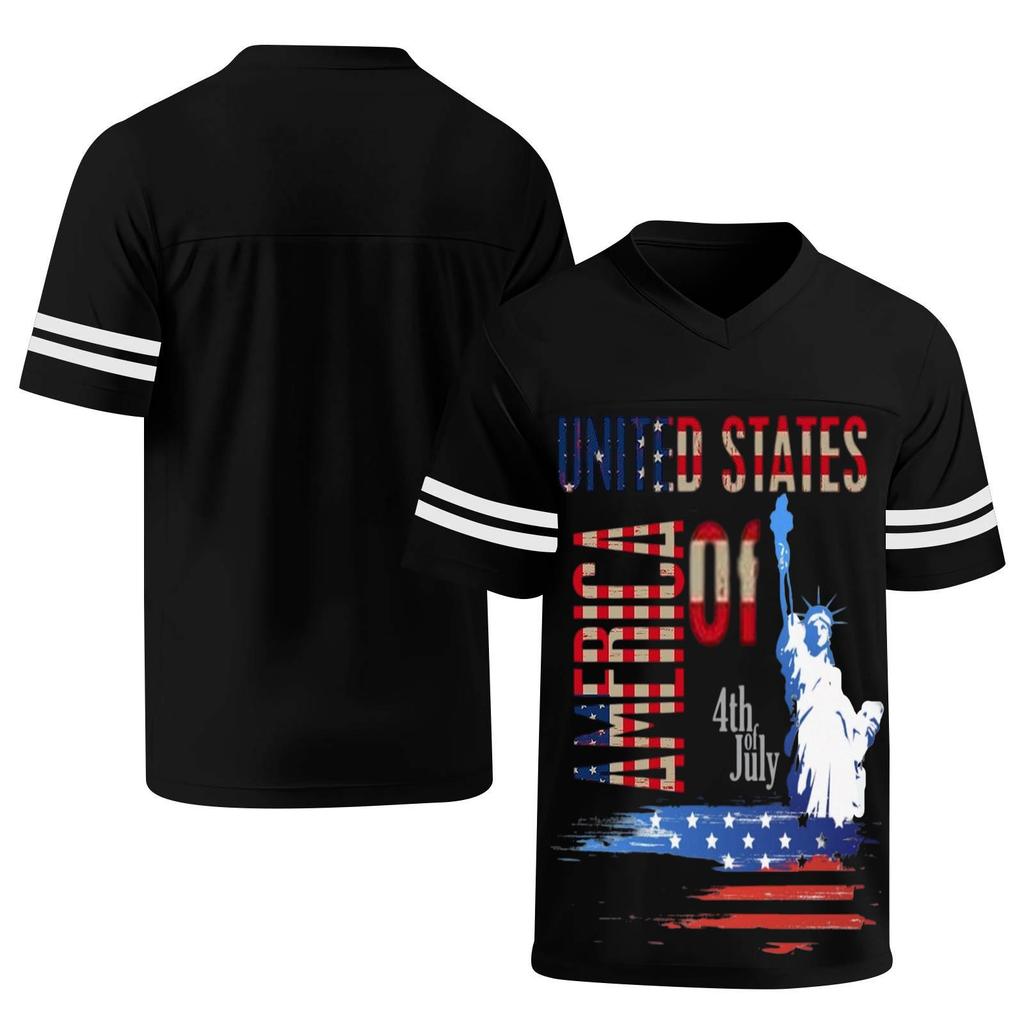 Men's Casual V Neck Short Sleeve Sports Shirt with Graphic Print Independent Day Themed Lightweight Athletic Tee for Outdoor and Everyday Wear