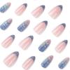 24PCS Short Almond Press on Nails Glitter Purple Gradient French False Nails 3D Patterns Fake Nail Tips Art Wearable Full Cover
