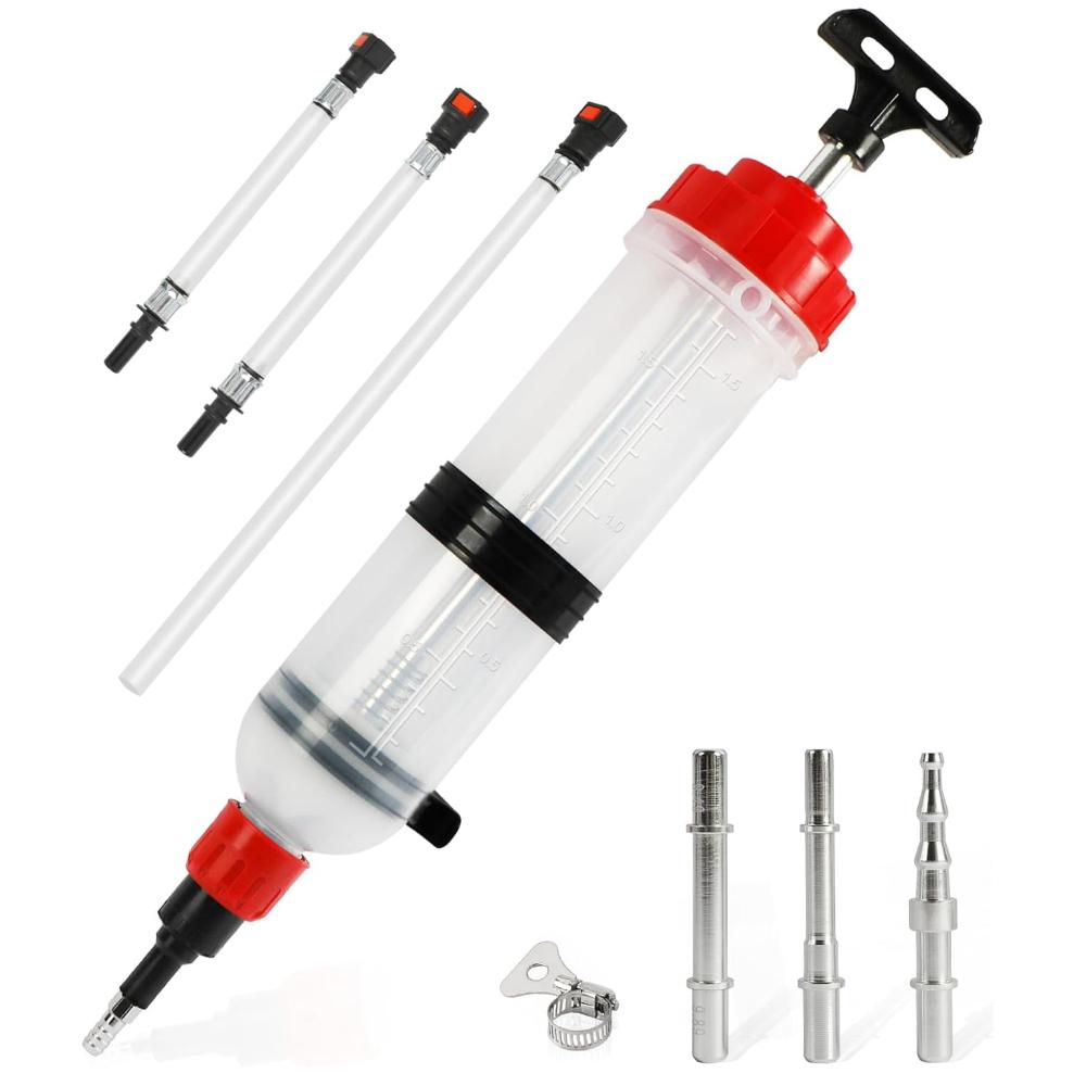 1.5 Liters Manual Oil Transfer Pump Fluid Syringe Pump with 3 Extension Tubes Syringe for Extracting Engine Oil Brake Fluid красный