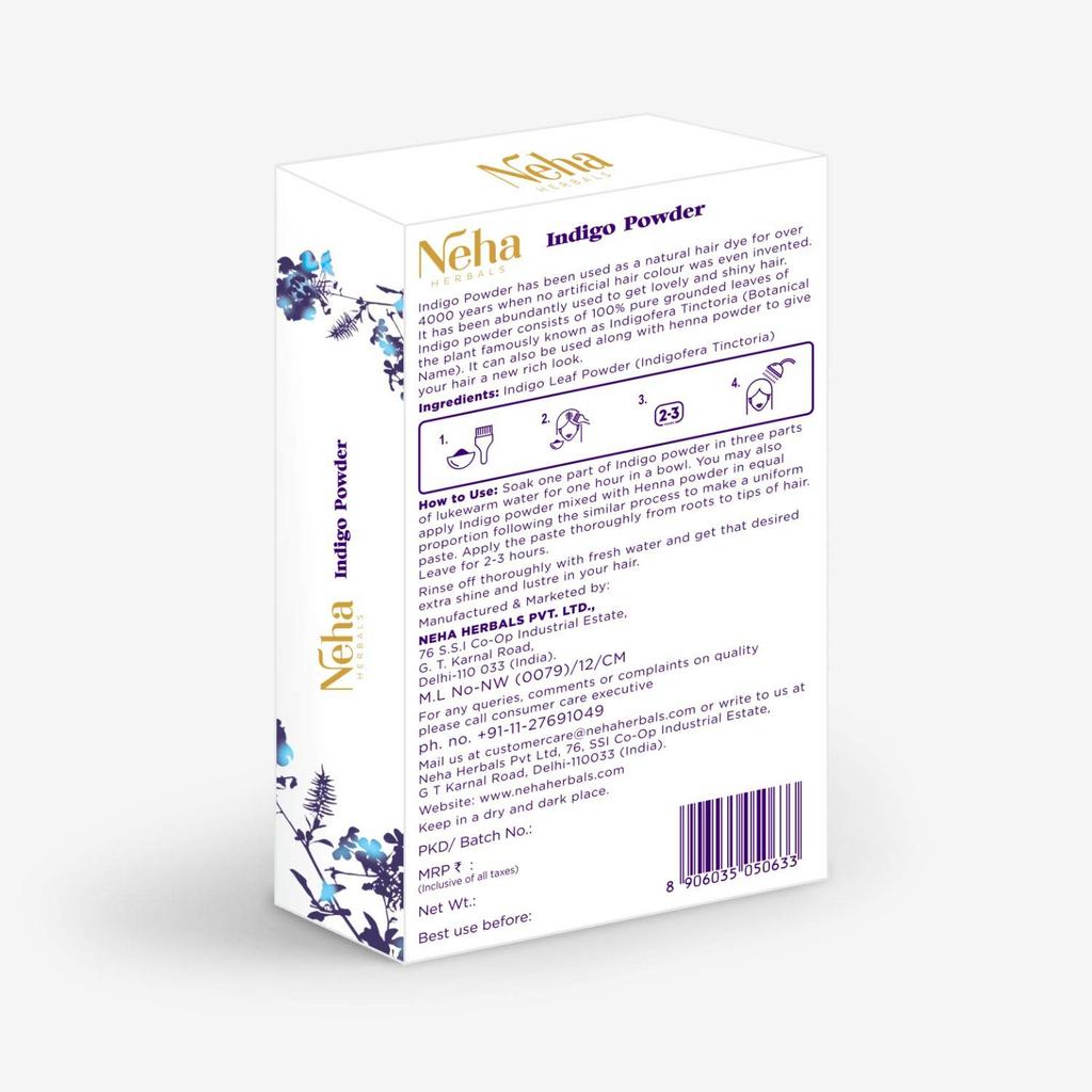 Neha Herbals Indigo Powder For Natural Hair Color 100 G Pack Hair Dye Conditioning Shine Brown To Black Shade Plant Based Chemical Free