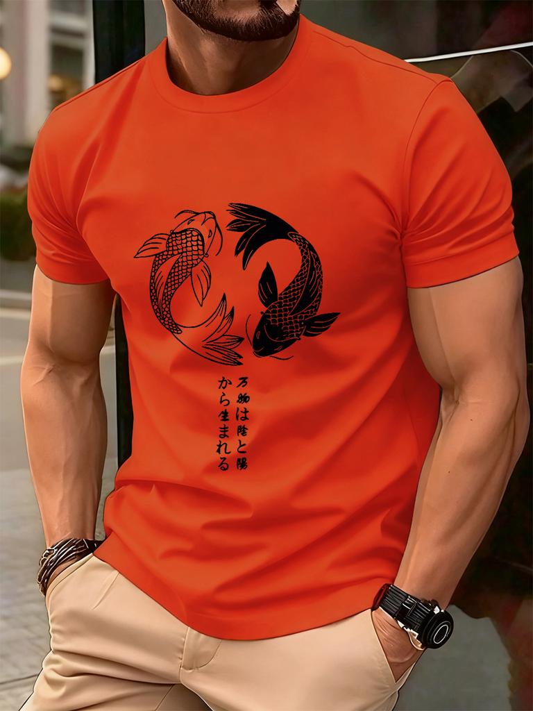 Japanese Koi Harajuku Printing Men TShirt Cotton Summer Short Sleeve Tops Soft Oversized ONeck T Shirt Casual Male Clothes