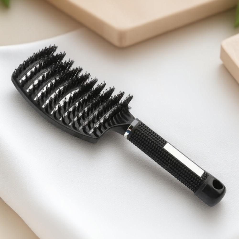 

Bristle Nylon Massage Brush for Curly and Straight Hair Professional Detangling Wet Hair Styling Comb for Smooth Shine No Frizz чорний
