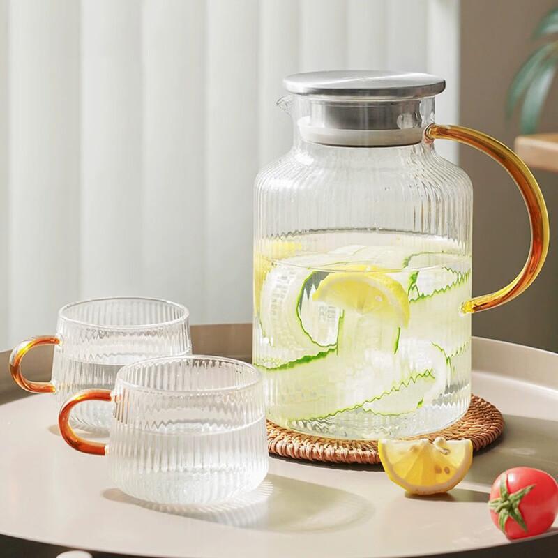 Glass Cold Water Pitcher with Vertical Stripes