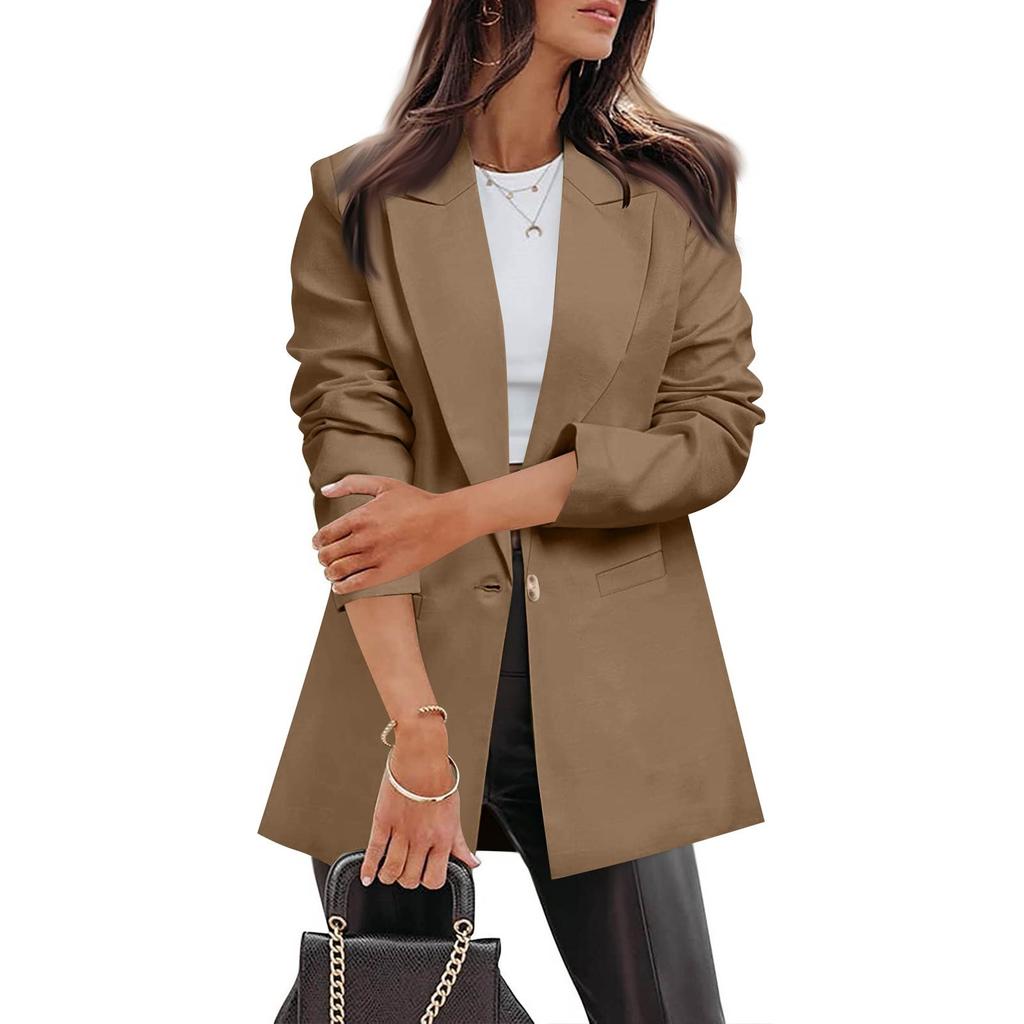 Women's  Work Casual Long Sleeve V-Neck Single Button Solid Color Coat