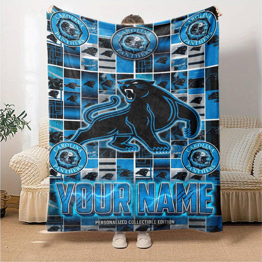 Name Custom Carolina Panthers Logo Print Flannel Blanket High Quality Warm Comfortable Cover for All Seasons Perfect for Gifts Home Decor