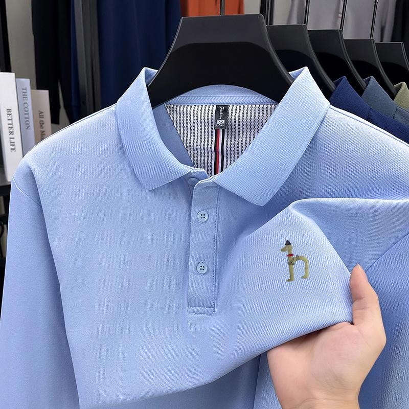 Men s Polo Shirt Lapel Long Sleeve T-Shirt Spring Autumn Dog Print Wrinkle Resistant Classic Business Men s Wear M