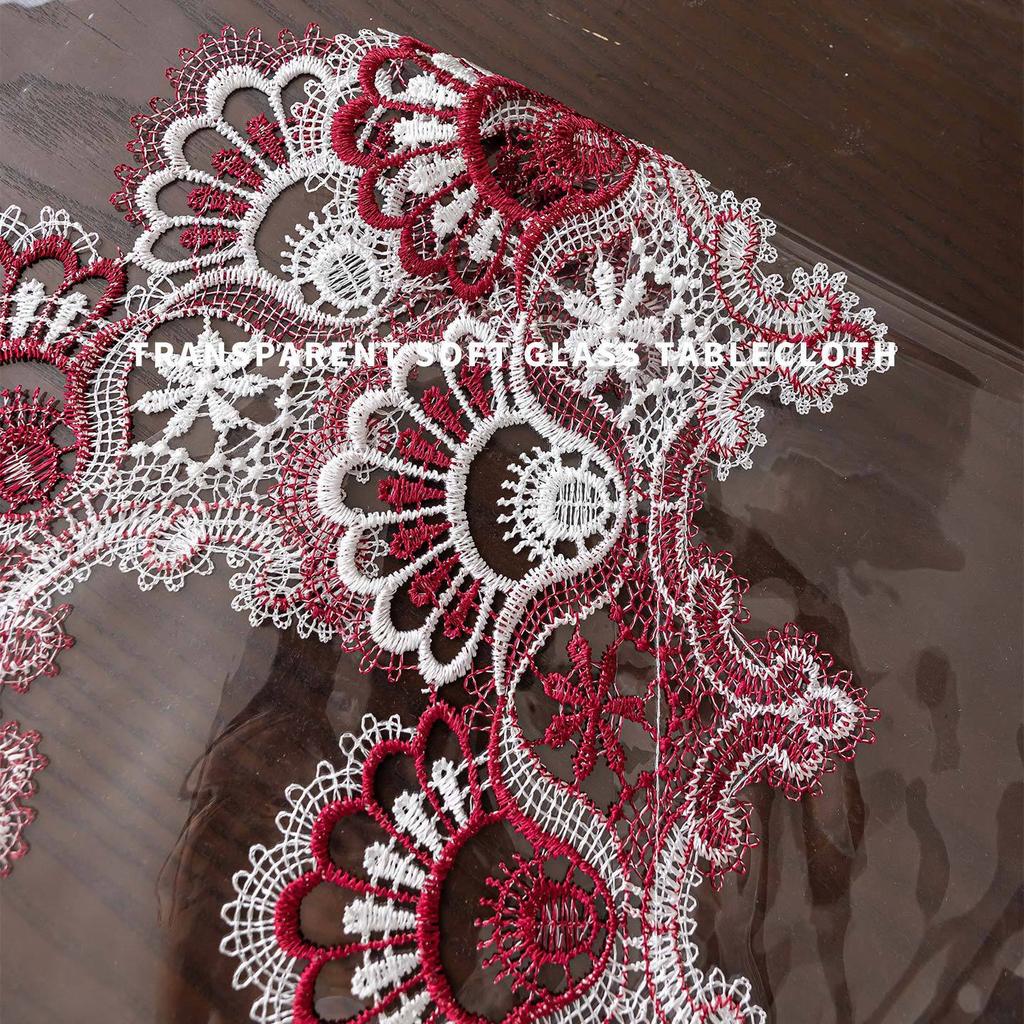 Transparent Soft Glass Dining Table Cloth Embroidered Lace Coffee Tablecloth Square Waterproof Oil Resistant Heat-resistant Table Mat