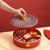 Mobilier de casă Cutie rotativă de depozitare a fructelor roșu chinezesc cu compartiment cu capac, Set tavă pentru gustări/fructe/bomboane, Tavă de fructe de lux
