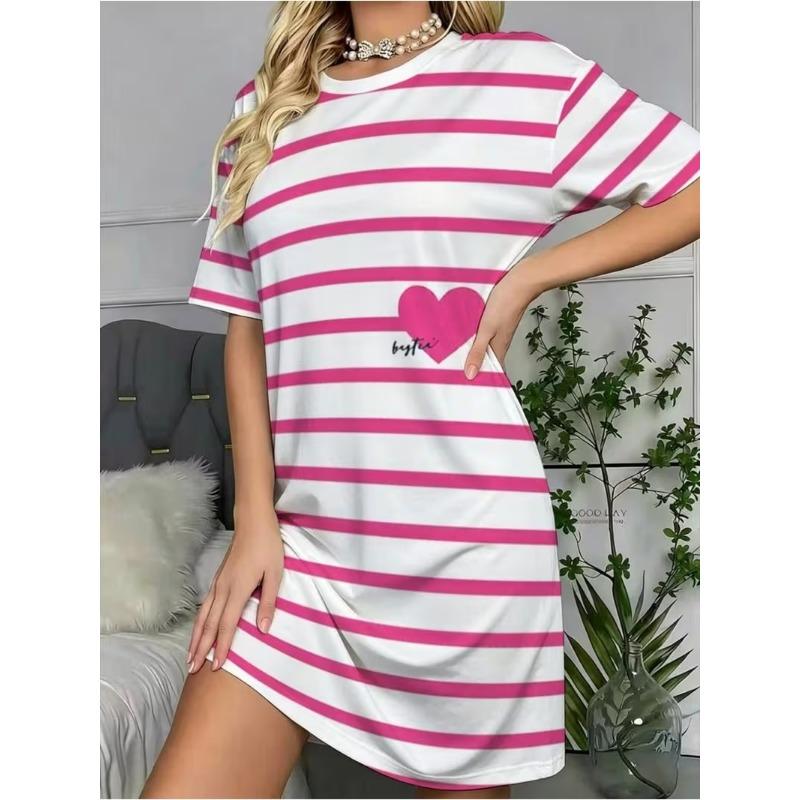 Ladies 3D Colorful Stripe Print Mini Dress Summer Casual Round Neck Short Sleeve Women's Clothing Fashionable Casual Dress