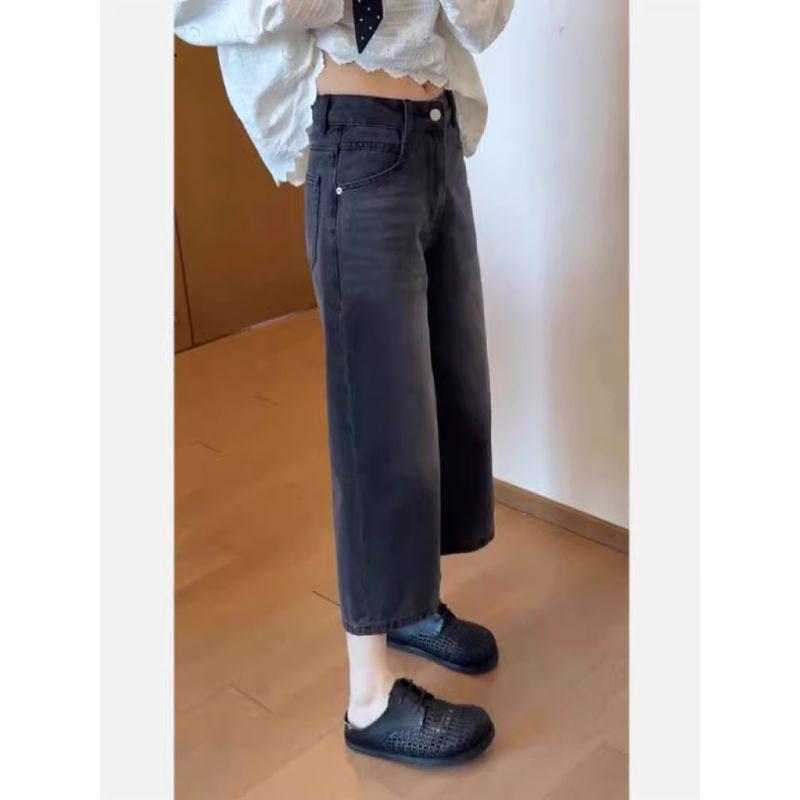 Plus Size Women's High Waist Wide Leg American Retro Jeans - Autumn New Style Loose Slimming Cropped Straight Leg Pants