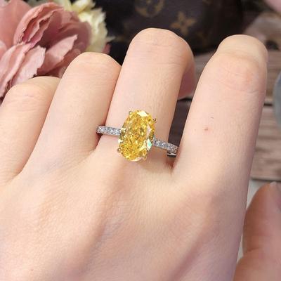 Pigeon Egg Ice Zircon Simulation Imported High Carbon Diamond Goose Yellow Oval Bright Fire Color Open Ring Female