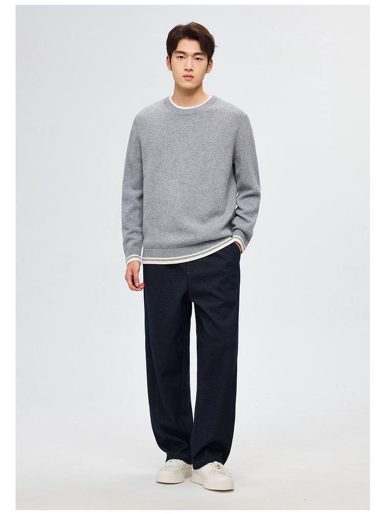 Men's Cashmere Blend Round Neck Faux Two-Piece Knit Sweater, 2025 Autumn/Winter Edition, Warm Solid Color Base Layer