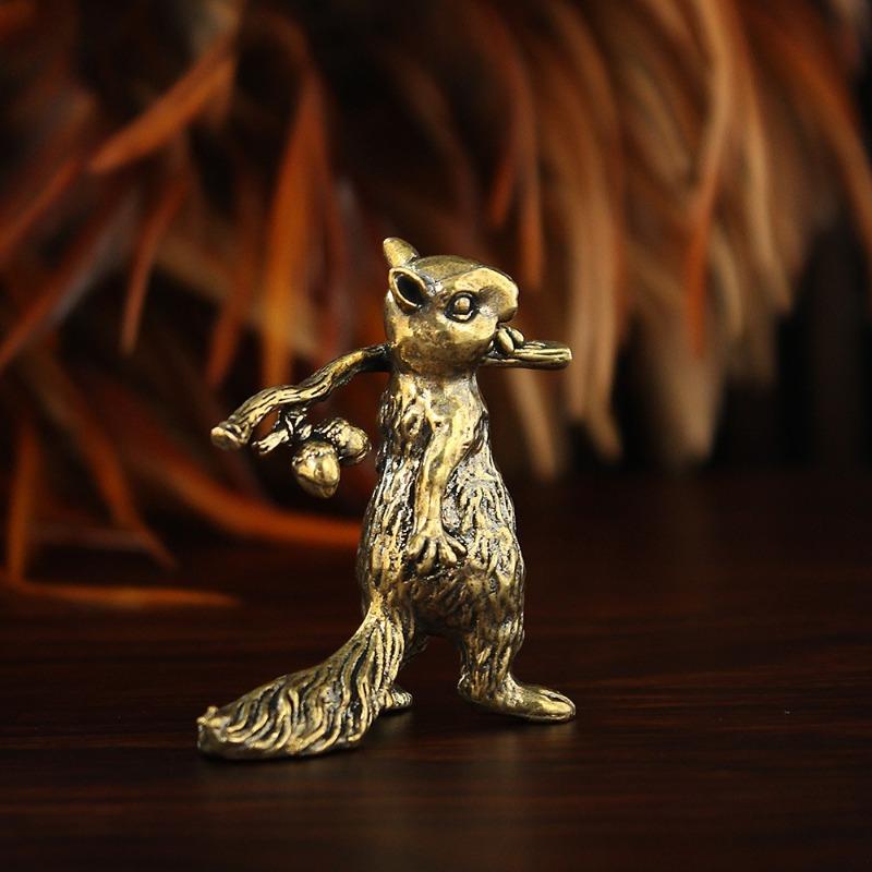 2Pcs Brass Cute Squirrel Small Statue Desktop Ornaments Vintage Animal Figurines Home Decoration Crafts Accessories