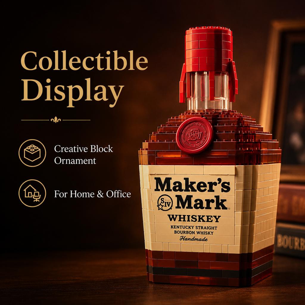 Creative Men Gift Maker's Mark Bourbon Whiskey Bottle Building Block Model Assembly Toy Desktop Bar Collectible Decoration