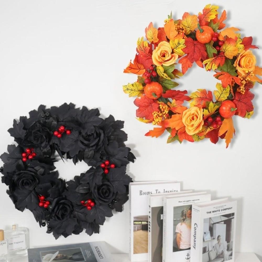 Rustikaler Stil Halloween Kürbis Ahornblatt Kranz Künstlicher Kranz Tür Wand Kamin