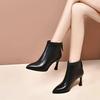 Fall/Winter New Women'S Genuine Leather Ankle Boots - Black Patent Pointed-Toe Stiletto Heel Booties With Rear Zipper