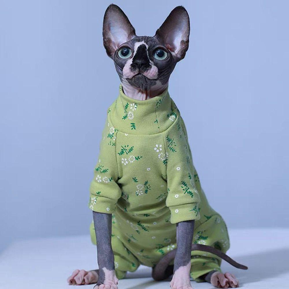 

Soft Cats Floral Long Sleeves Warm Cats Pullover Fashion Hairless Cat Clothes Small Dogs XL зелений