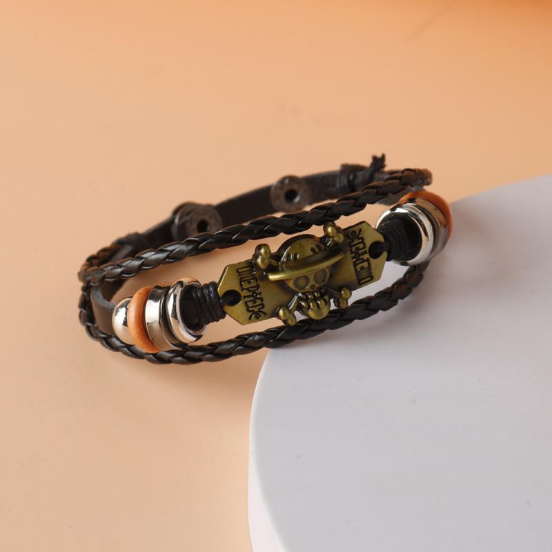 Piece One Skull Pirate Leather Woven Alloy Bracelet For Cosplay Accessories
