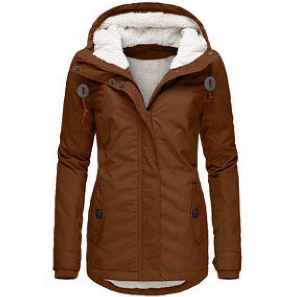 Women's Hooded Long Sleeve Slim Fit Mid Length Cotton Jacket Street Style Solid Outerwear Coat