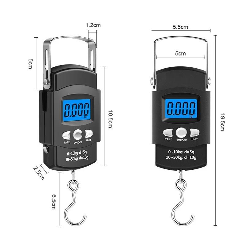50kg/10g Portable Electronic Scale LCD Digital Display Hand Scale with 1m Measuring Tape,Travel Fishing Hanging Hook Scale
