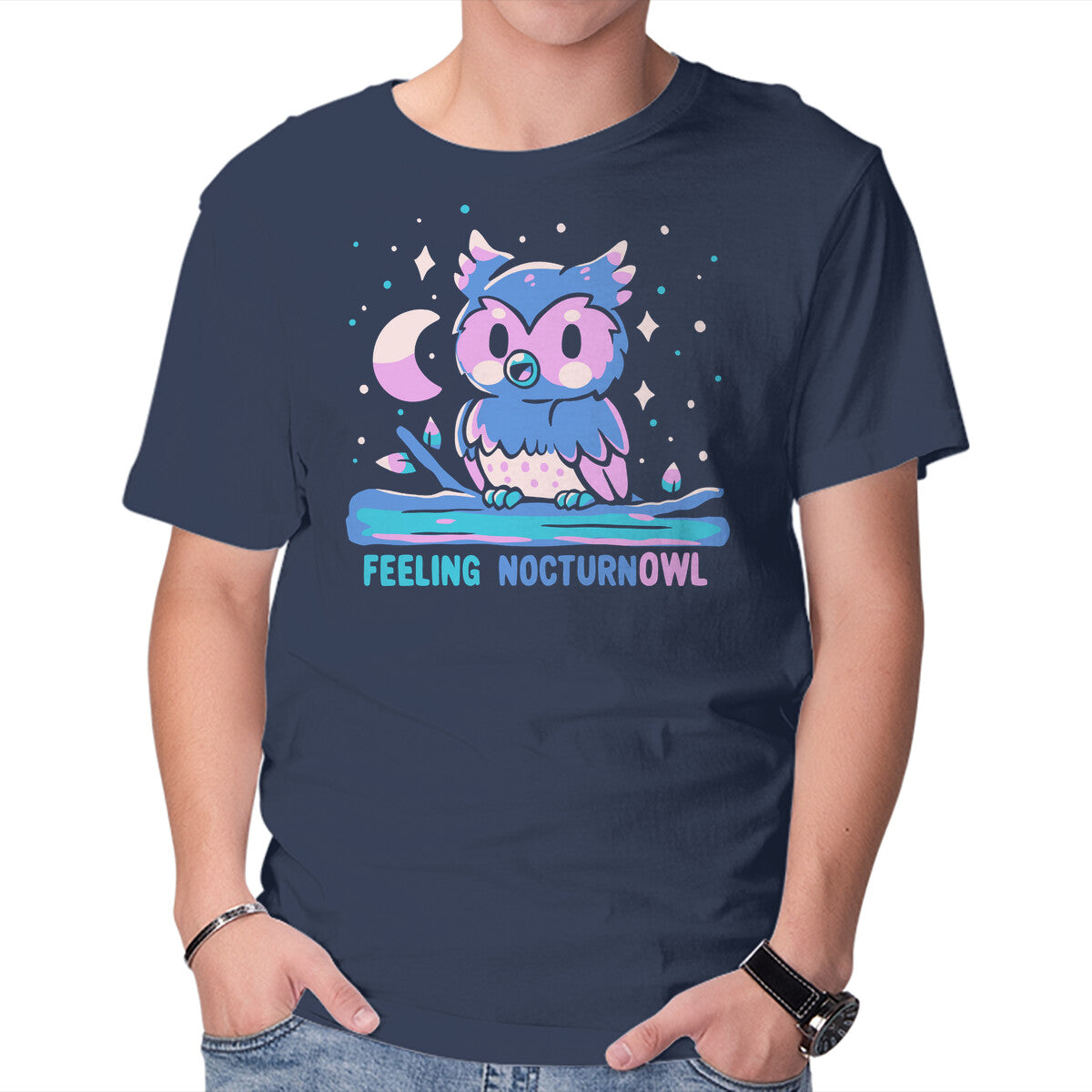 Unisex Crew Neck T-Shirt Feeling Nocturnowl Graphic Short Sleeve Casual Tee S