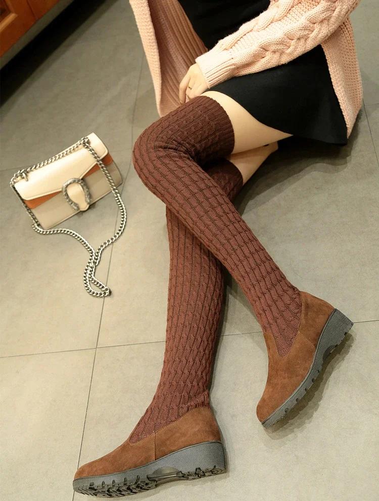 

Модная обувь для женщин 2024 горячая распродажа женские ботинки слипоны модные ботинки из эластичной ткани женские новые с круглым носком ботфорты 39