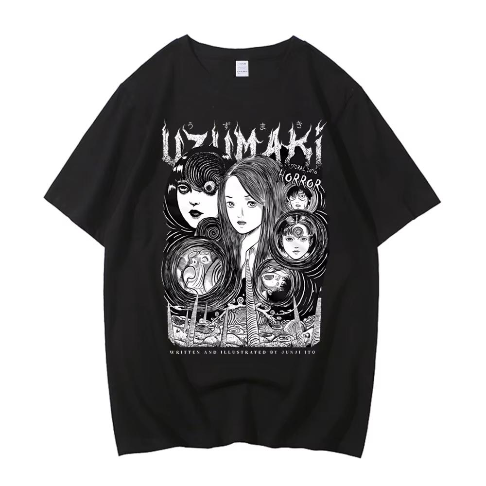 Junji Ito T Shirts Men Punk Hip Hop Tees High Quality Cotton Casual T-shirta Anime Graphic Tees Unisex Streetwear Male Autumn