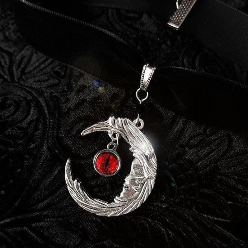 Gothic Red Dragon Eyes Moon Velvet Choker Necklace for Halloween