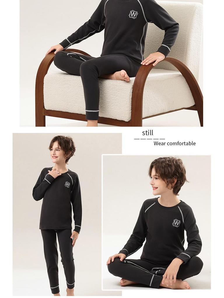 Boys' German Velvet Thermal Underwear Set with Fleece Lining for Teens & Big Kids - Autumn/Winter