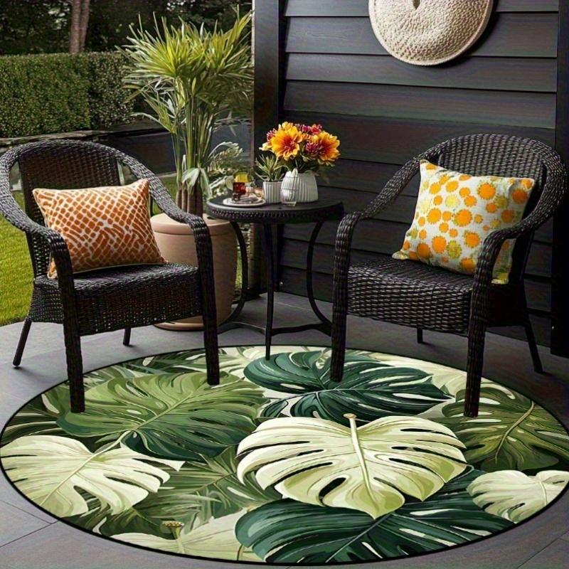 Monstera Leaf Round Rug Flannel Soft Non Slip Floor Mat Tropical Plant Decor for Living Room Bedroom Outdoor Patio Garden