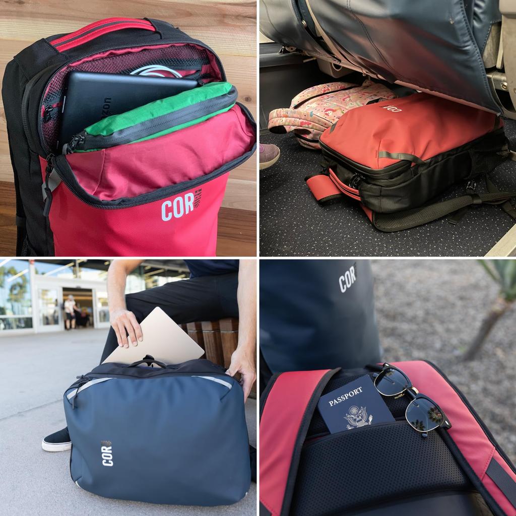 COR Surf Travel Backpack  Flight Approved Carry-On Laptop Backpack with Secret Passport Pocket  Island Hopper (28L, Lava Red)