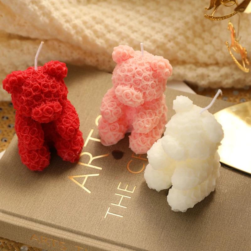 Rose Bear Shaped Aromatherapy Candle Fragrance Birthday Gift Candle Atmosphere Creative Companion Gift
