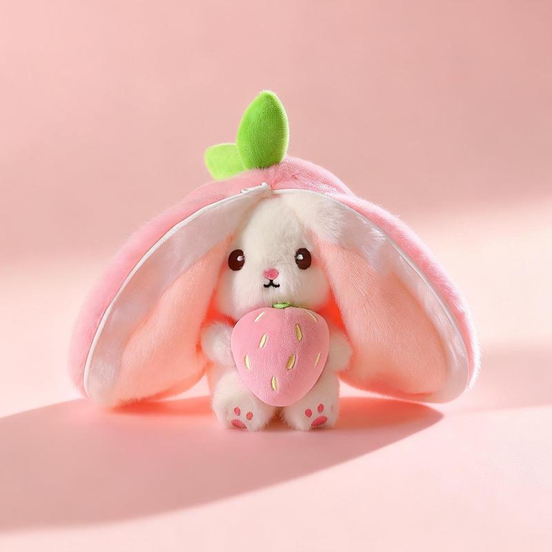 Neues 1 Stück 13 cm Niedliches Verwandlungs-Erdbeer-Hase Frucht-Tier Plüschtier Schlüsselanhänger Zubehör Rucksack Schlüsselanhänger Stoffbeutel Anhänger