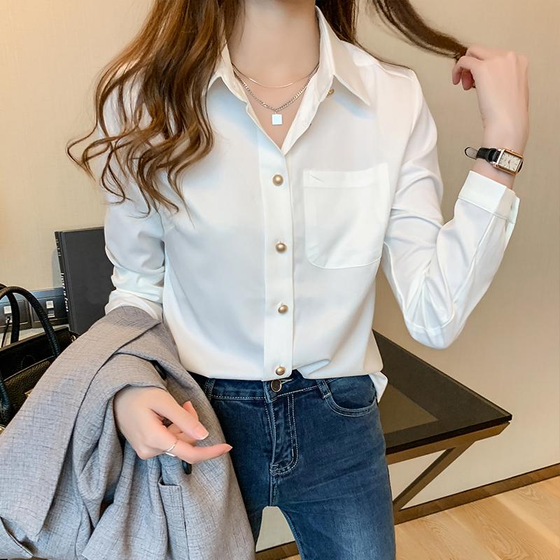 2025 Spring New Blouses Shirts Long Sleeve Turn Down Collar Office Lady White Blouse Shirt Women Tops J765