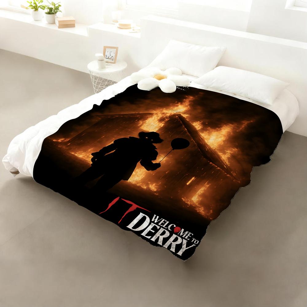 

Movie It Welcome to Derry Throw Flannel Throw Blanket: Soft Kid-Friendly Warm Anti-Static All Season Washable Couch Bed Home 75x90cm