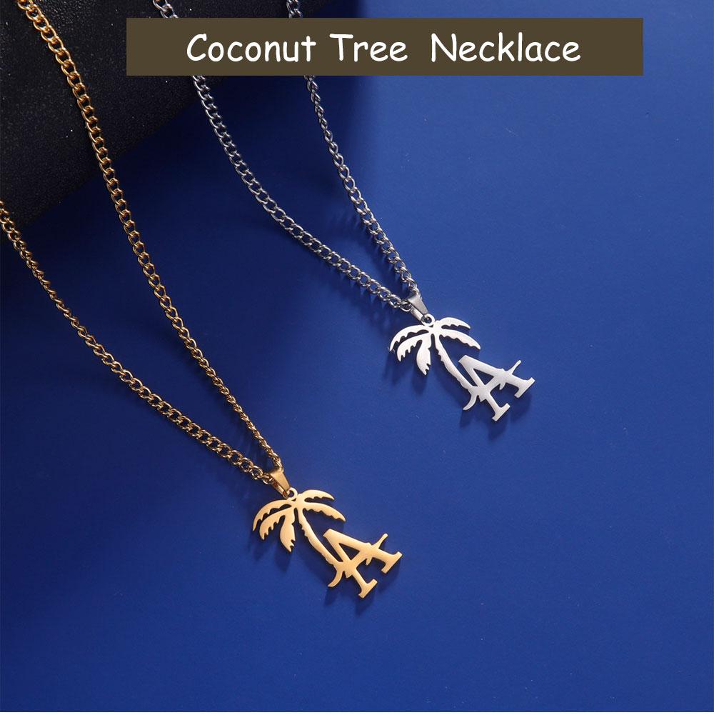 Cazador Coconut Tree Pendant Necklaces for Men Women Jewelry Stainless Steel Letter A Neck Chain Necklace Wedding Gift Wholesale