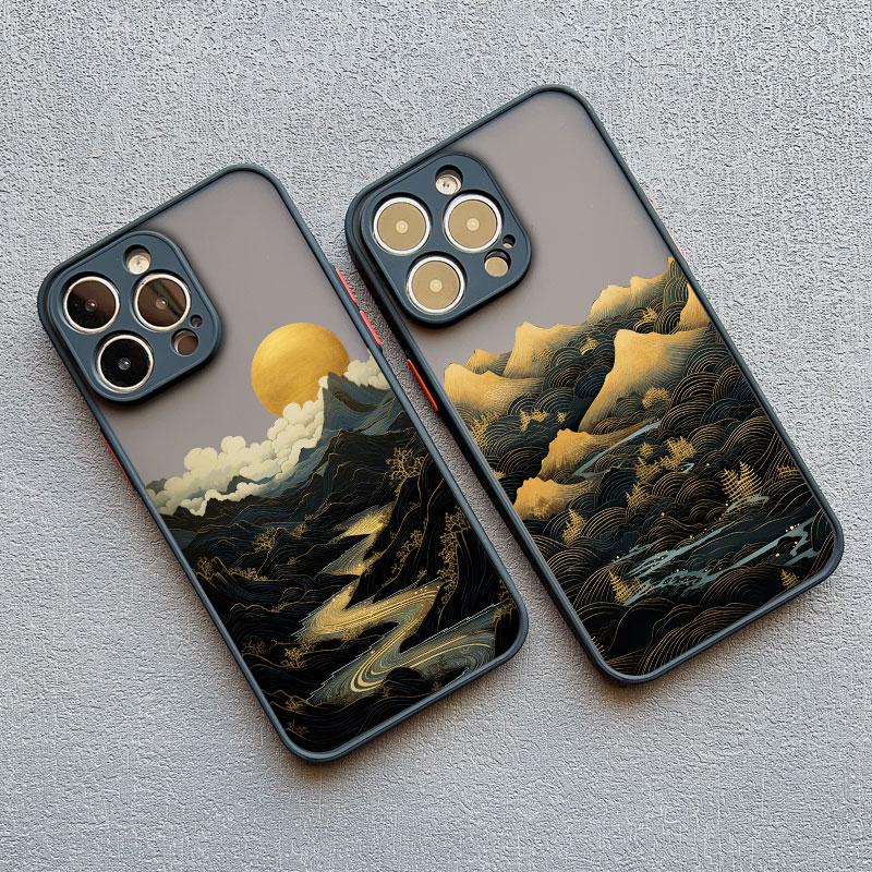 INS Mountain River Landscape Sunset Phone Case For iPhone 11 12 13 14 15 16 Pro Max Plus Mini XR X XS 7 8 Plus Shockproof Cover