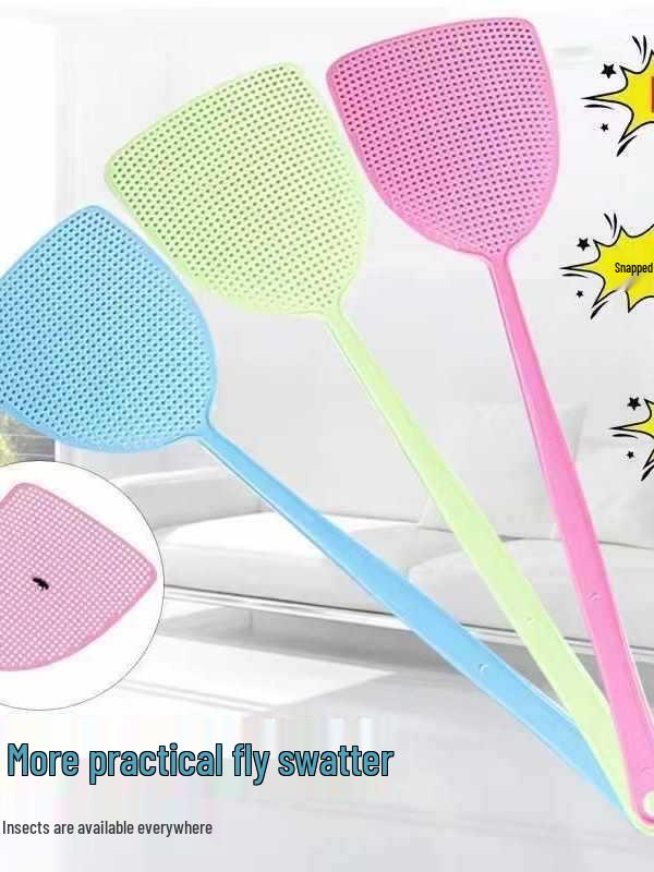 Durable Long Handle Fly Swatter - Thickened Plastic, Large Size, Won't Break, Effective Mosquito Killer