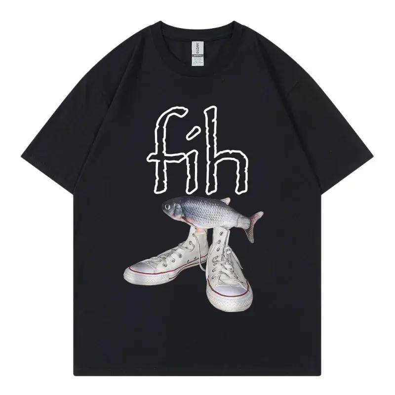Grappige Nieuwe Stijl Hot Sale Fih Schoenen Grafische T-shirts Verkeerd gespelde Vis Meme T-shirts Mannen Vrouwen Casual Mode Korte Mouw T-shirt