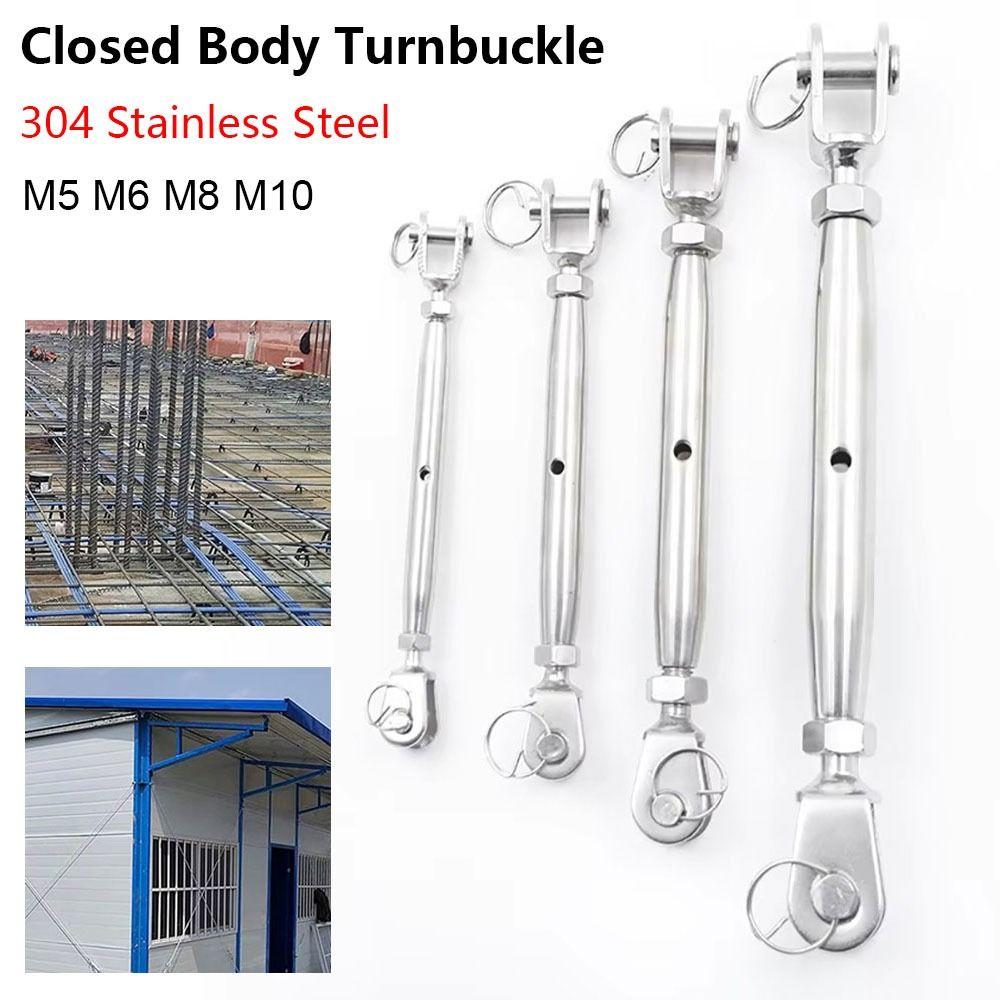 1Pcs M5-M24 Closed Body Turnbuckle Silver 304 Stainless Steel Wire Rope Tensioner Closed Body Jaw Jaw Stainless Steel Turnbuckle